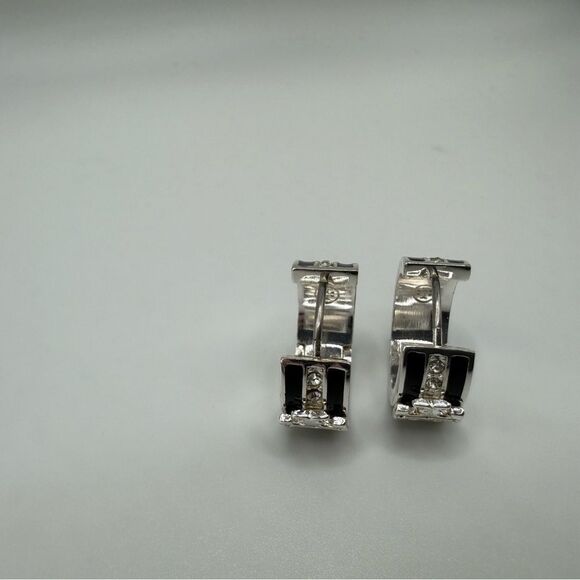 Tory Burch Kira Black and Silver Crystal Hoop Earrings - Picture 3 of 4